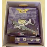 Five Corgi Aviation Airline die cast aircraft: Avro Lancaster Dambusters, a Boeing 299 Fortress