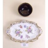 A floral painted Dresden pin dish and a Carlton Ware dragon lustre bowl