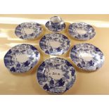 A set of six Royal Crown Derby blue and white tea plates and a similar tea cup and saucer