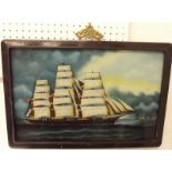 A pair of Chinese painted on glass shipping scenes - 30 x 46cm