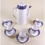 A Royal Worcester part coffee set with blue border No 7137 comprising coffee pot and five cups and