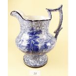 A Foley Ware blue and white jug by J Kent, 23cm high