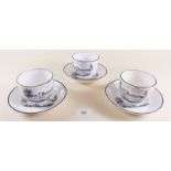 A set of three of 19th century bat printed cups and saucers "Knole Sevenoaks"
