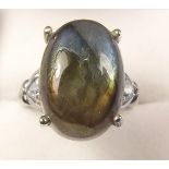 A silver and laboradite ring, size Q