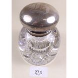 A large silver capped and cut glass inkwell engraved 'B' to lid - London 1894