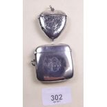 A silver heart form vesta case, Birmingham 1898 and another silver vesta