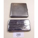 A silver card case with spring action and a silver cigarette case - 138g total