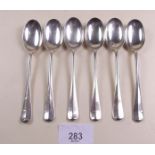 A set of six silver rat tail teaspoons by C J Vander Ltd - London 1932, 125g