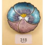 A silver and enamel poppy flower pin dish, 7.5cm - some damage to enamel