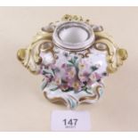 A Coalport Coalbrookdale floral encrusted and painted inkwell No4021
