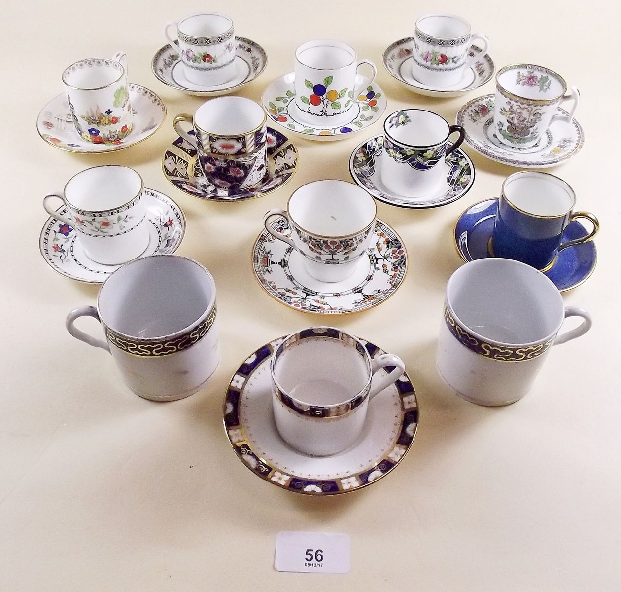 Thirteen various 19th and 20th century coffee cups and saucers