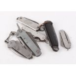 Six various war issue and other steel penknives