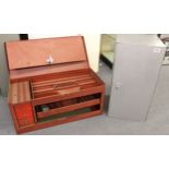 Two steel ammunition storage cabinets, steel security cable and wooden racks
