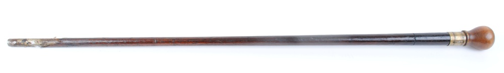 .410 Walking stick shotgun with wood covered cane (a/f), concealed trigger, wooden ball knob handle.