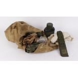 WW II, issue back pack (dated 1943), khaki ammunition clip carriers,.303 boxes, water bottles, etc.