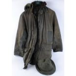 Barbour Border waxed jacket with hood and separate Barbour hat