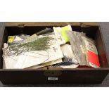 Wooden box with fly tying materials including silks, tools and flies
