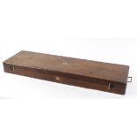 Oak percussion gun case, inset brass latches and handle, interior for restoration with John Blissett