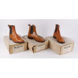 Three pairs, Regent, yellow tan leather dealer boots, each boxed