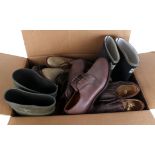 Box of mixed paired wellington boots, leather shoes etc, all ex-display (some fading)