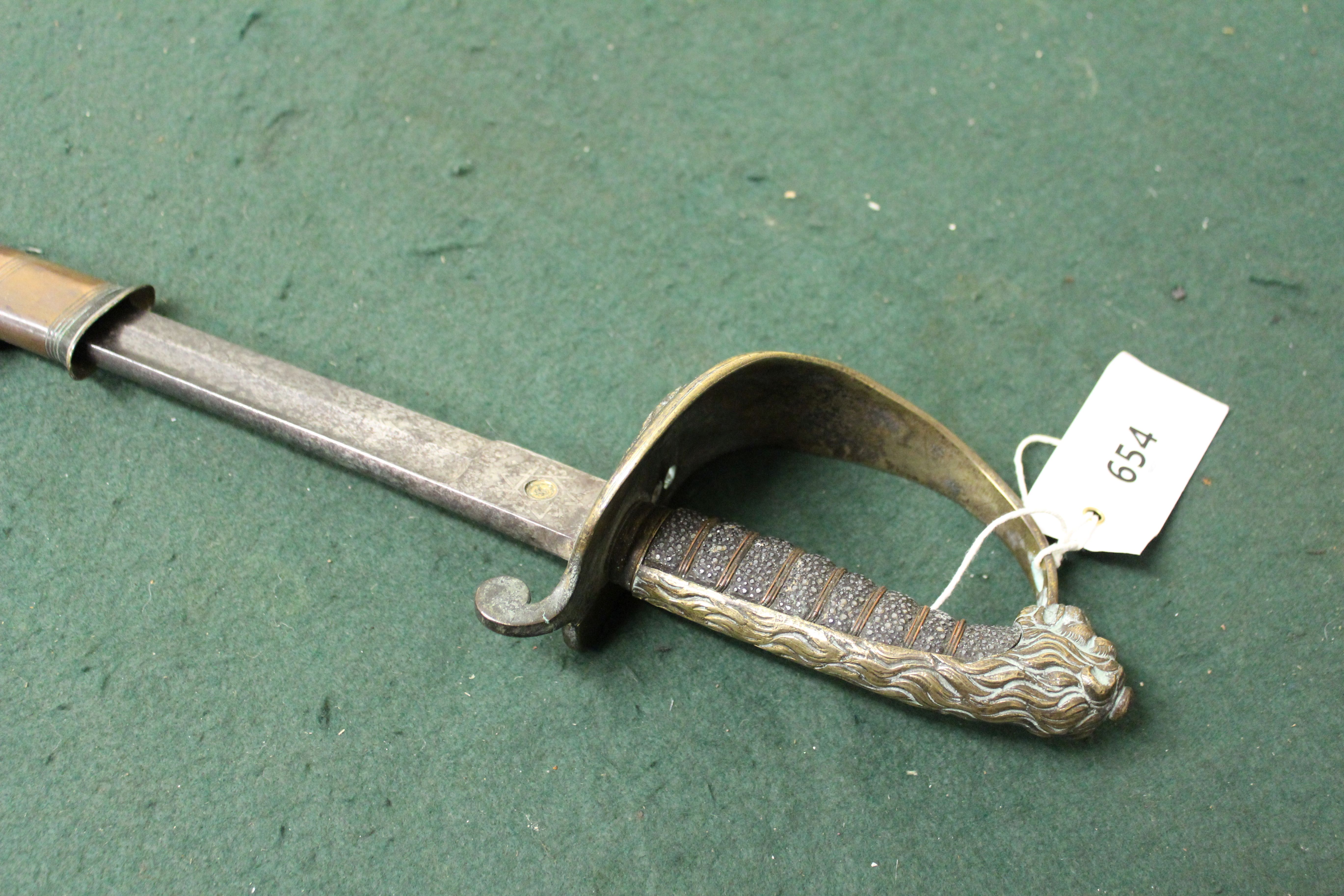 Dress sword by Army & Navy, 29 ins slightly curved single edged fullered blade, - Image 3 of 6