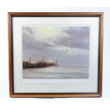 Framed and glazed coloured print: Ducks over Marsh, signed Limited Edition 50/850 by John Trickett