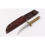Jambiya type dagger, 5,1/2 ins curved double edged blade, brass quillon, grips and pommel, in red