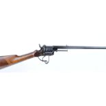 12mm Belgian pinfire six shot revolving rifle, 25½ ins octagonal barrel, engraved cylinder and