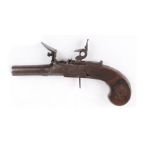54 bore flintlock pocket pistol, 2,14 ins turn off barrel, engraved boxlock action inscribed Thomas,