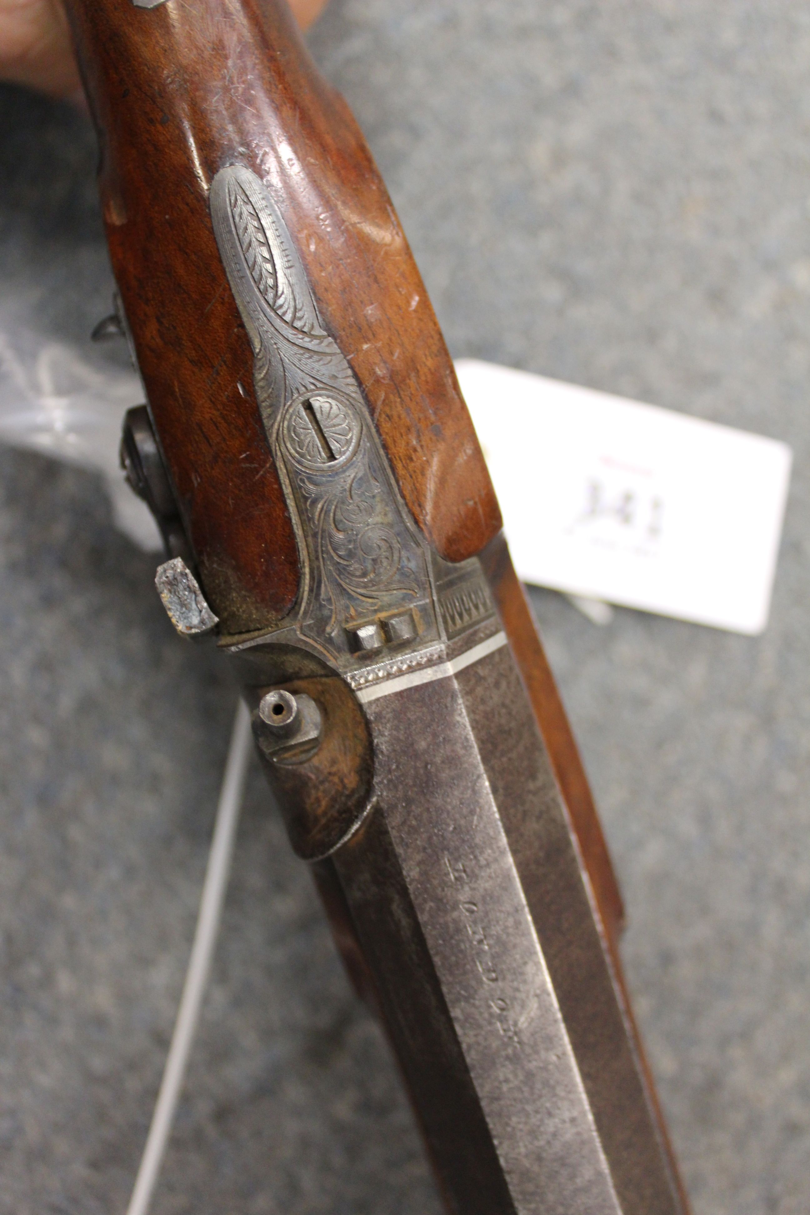18 bore percussion pistol by Hawkes Moseley & Sons, 8 ins octagonal barrel engraved London with - Image 6 of 7