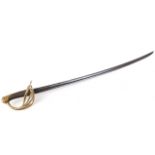 Troopers sword with 38 ins slightly curved double fullered blade in the French Cuirassier style,