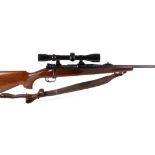 .22-250 Veore bolt action rifle, 5 shot, pistol grip stock with cheek piece, leather sling,