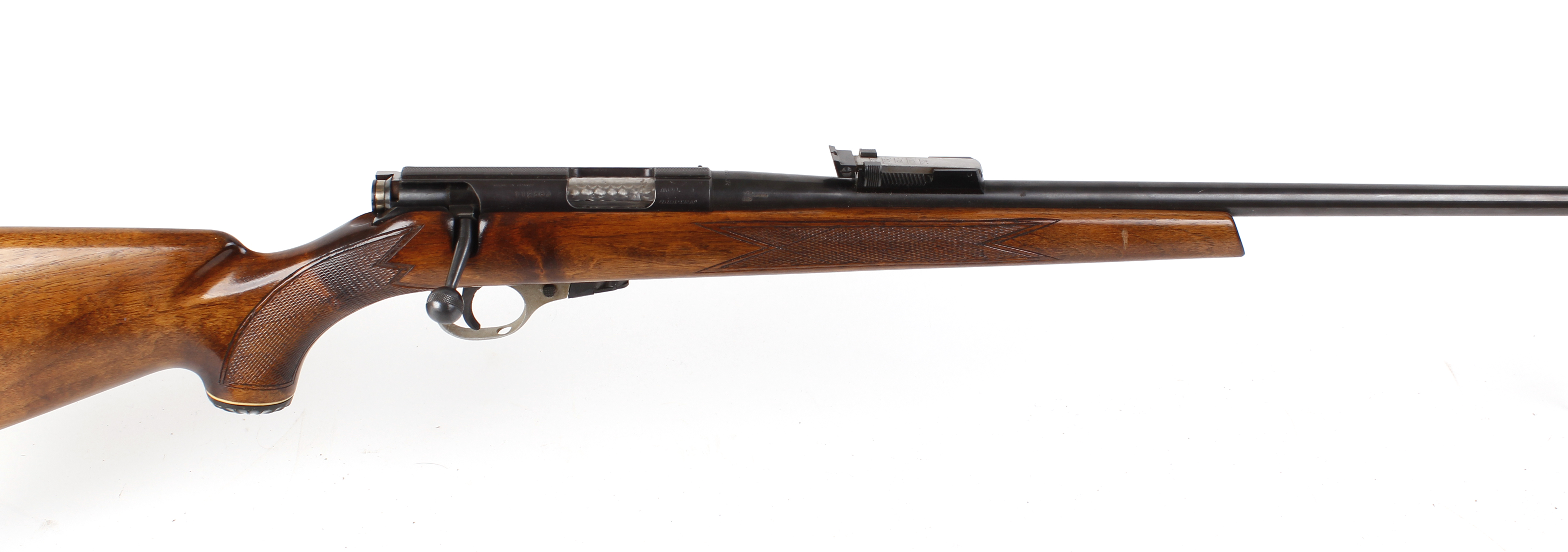 .22 Unique Model T Dioptra bolt action rifle, 23,1/2 ins threaded barrel with ramp rear sight, 5