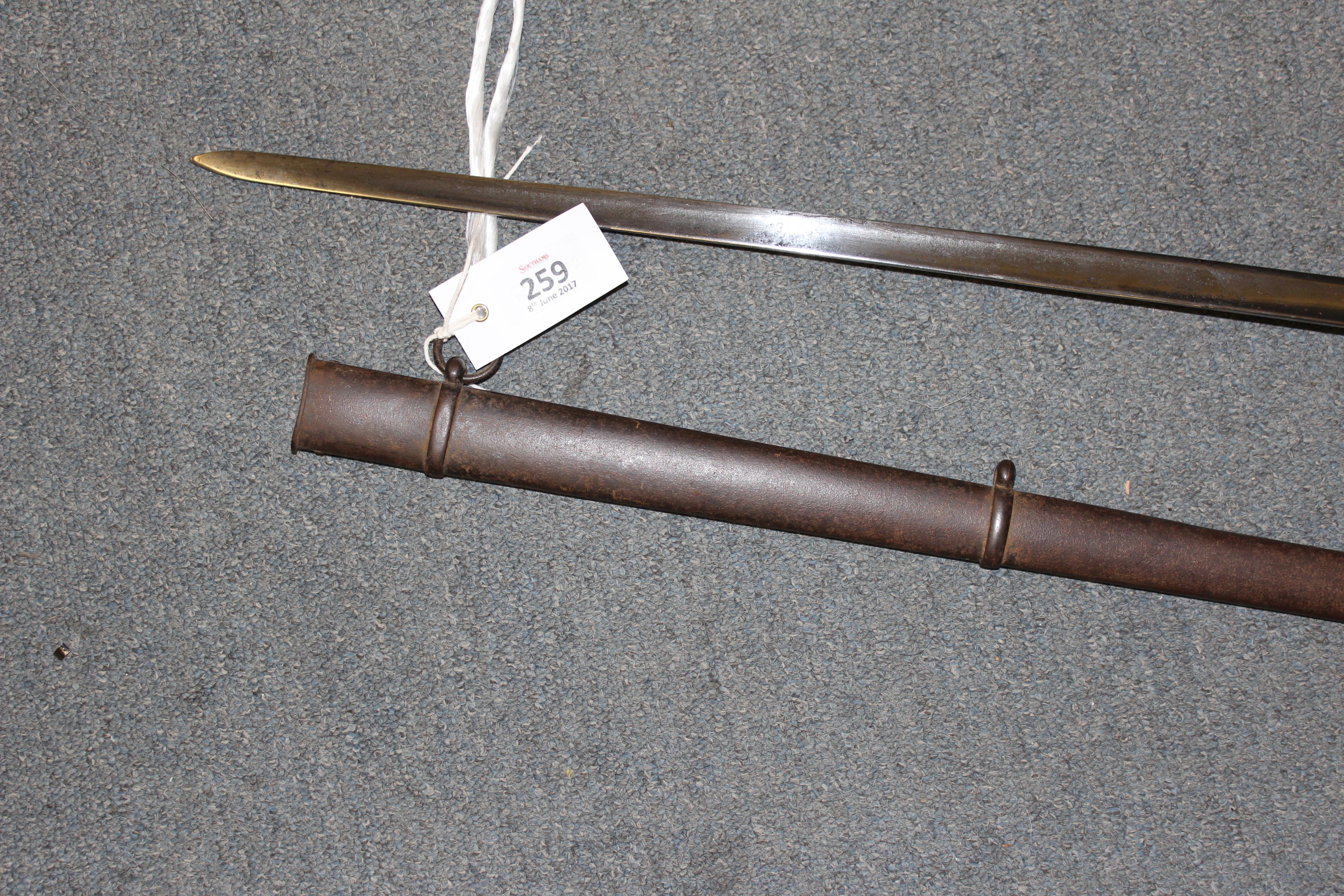 Naval Officer's sword, 28 ins single edged fullered blade, swept bar hilt with fouled anchor cypher, - Image 4 of 9