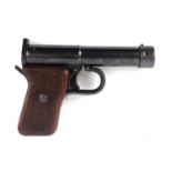 DRGM Tell 2 German air pistol, chequered wood grips, the backstrap marked MAC