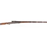 Indian matchlock with embossed decoration, 43 ins five banded fullstocked swamped barrel, ornately