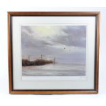 Framed and glazed coloured print: Ducks over Marsh, signed Limited Edition 50/850 by John Trickett