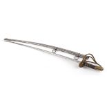A French P-1822 pattern cavalry sword with a 36 ins slightly curved single edge fullered blade,