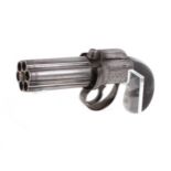 120 bore double action 6 shot pepperbox revolver by Wilson London, 3,1/4 ins barrels, scroll