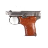 6.35mm (.25) Webley & Scott semi automatic pistol, 8 shot magazine, leather grips, 4,1/2 ins overall