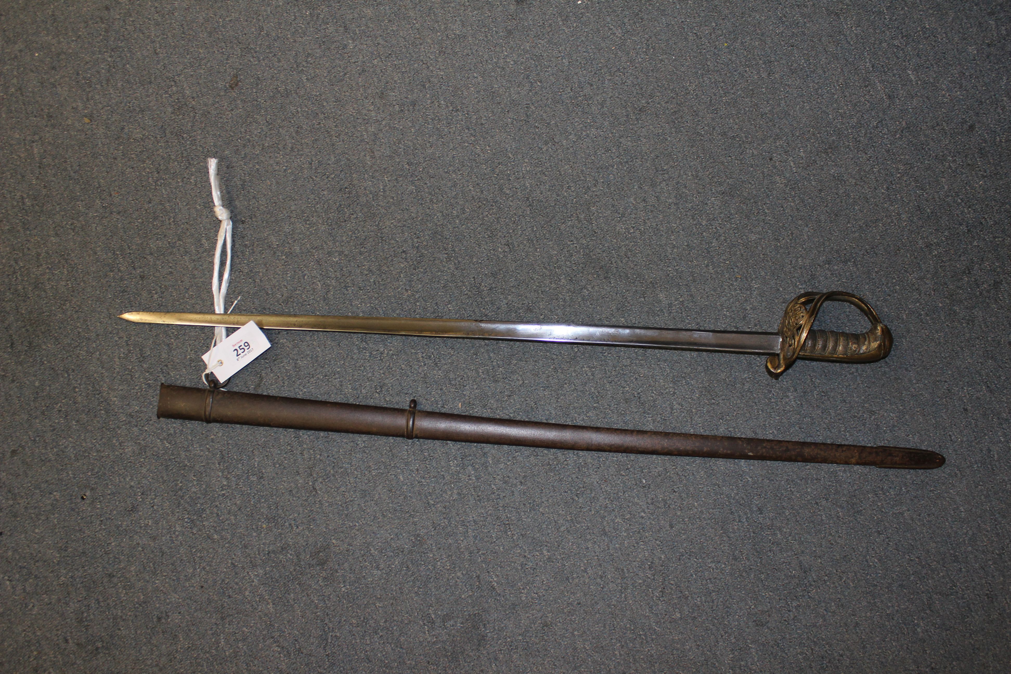 Naval Officer's sword, 28 ins single edged fullered blade, swept bar hilt with fouled anchor cypher, - Image 3 of 9