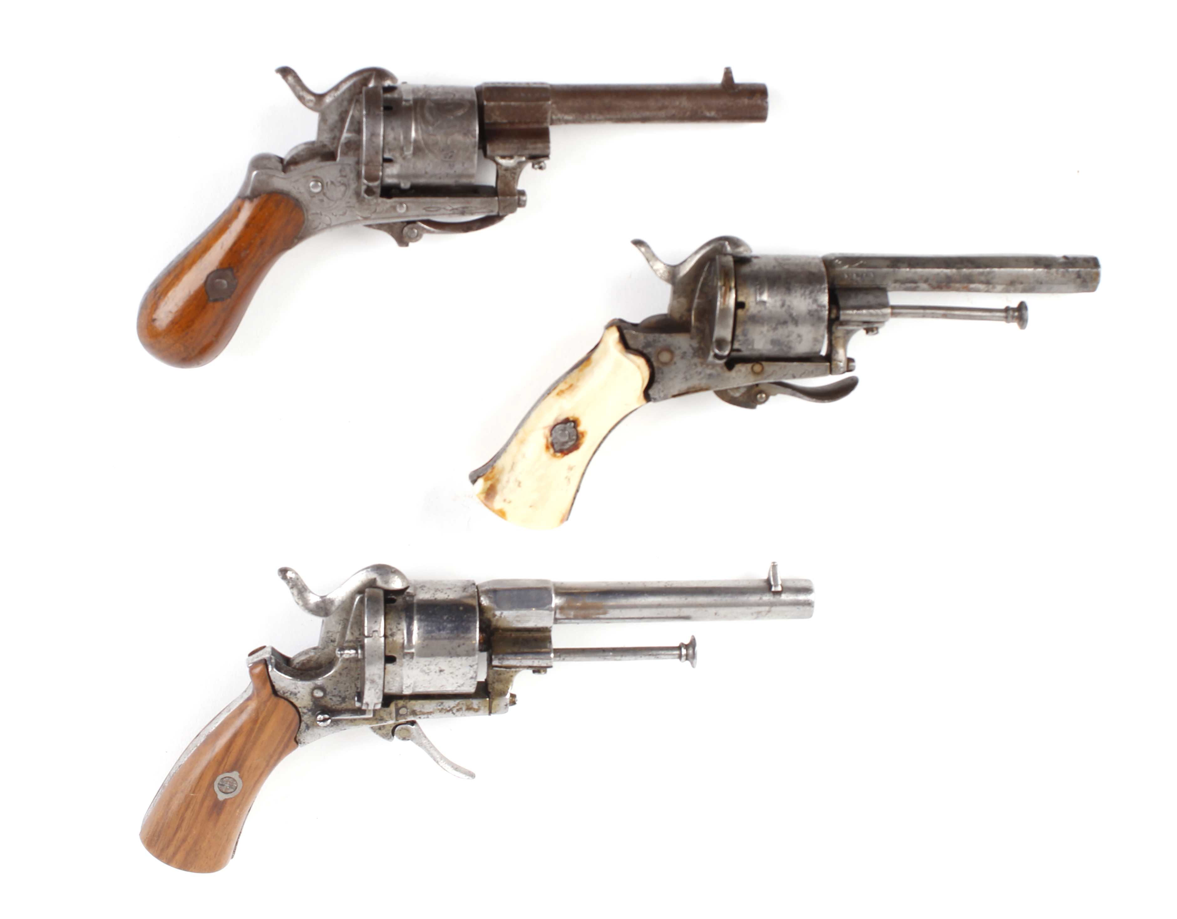 Three pinfire revolvers