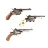Three pinfire revolvers