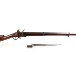 14 bore flintlock Land Pattern type Brown Bess musket, 36 ins fullstocked steel banded barrel with