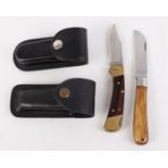 Buck Ranger 112 folding knife, with leather case; L'Armour Le Sabot knife, with case (2)