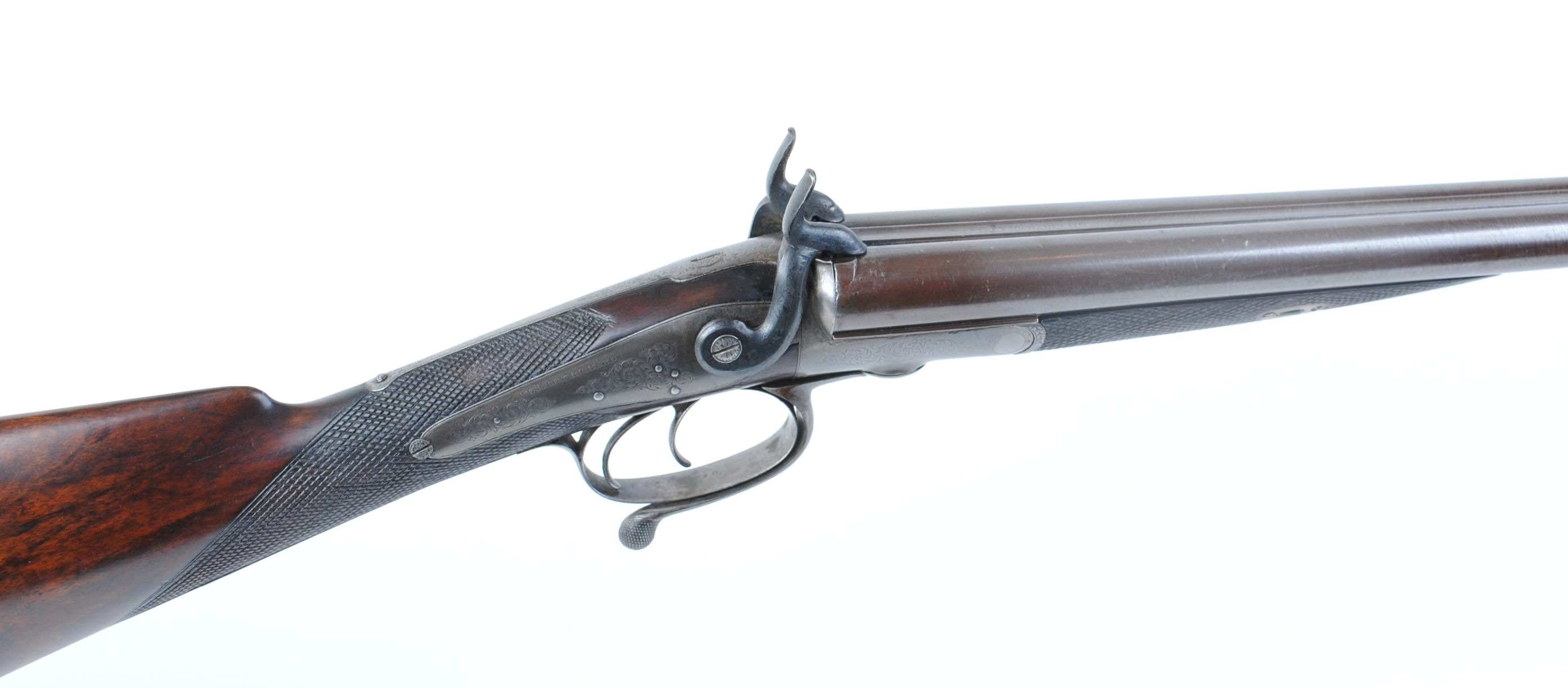 An unusual 16 bore Pinfire double sporting gun by Westley Richards, 26¼ ins damascus barrels - Image 2 of 3