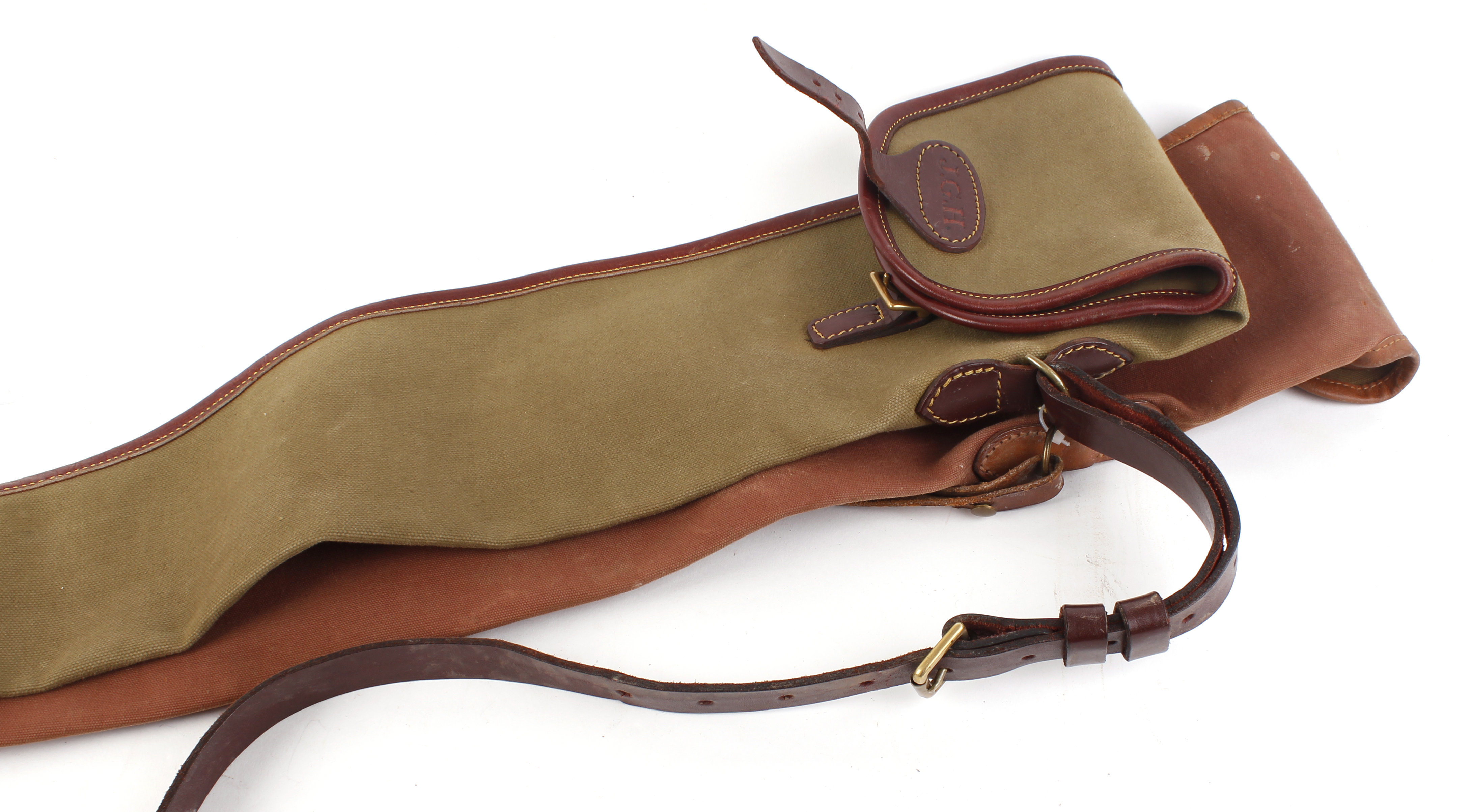 Holland & Holland canvas and leather gun slip, max. internal length 49 ins, together with a Brady