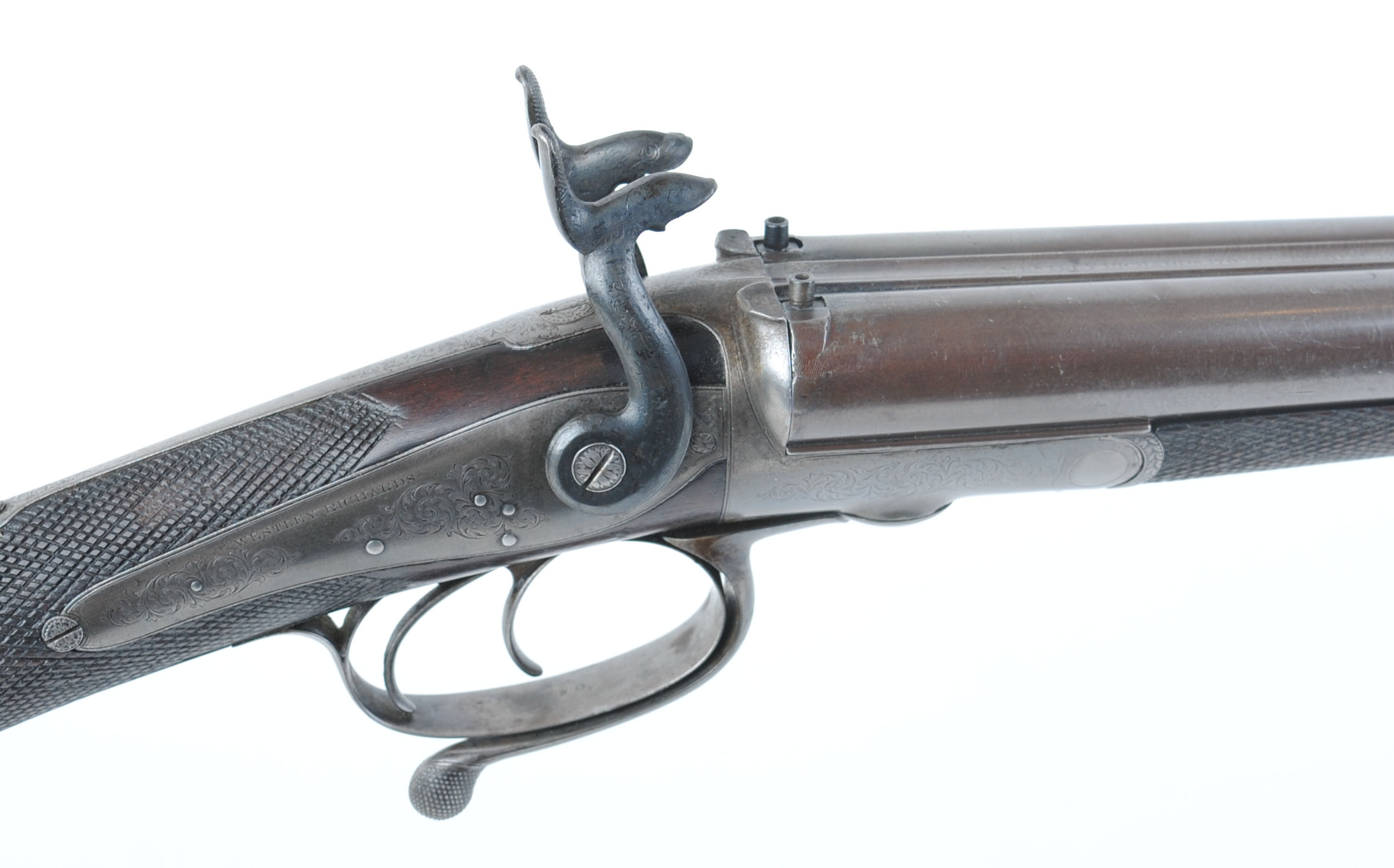 An unusual 16 bore Pinfire double sporting gun by Westley Richards, 26¼ ins damascus barrels - Image 3 of 3