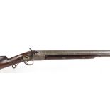 6 bore percussion bank gun, 44,1/2 ins barrel inscribed Lawton, Perth, brass ramrod, engraved bar