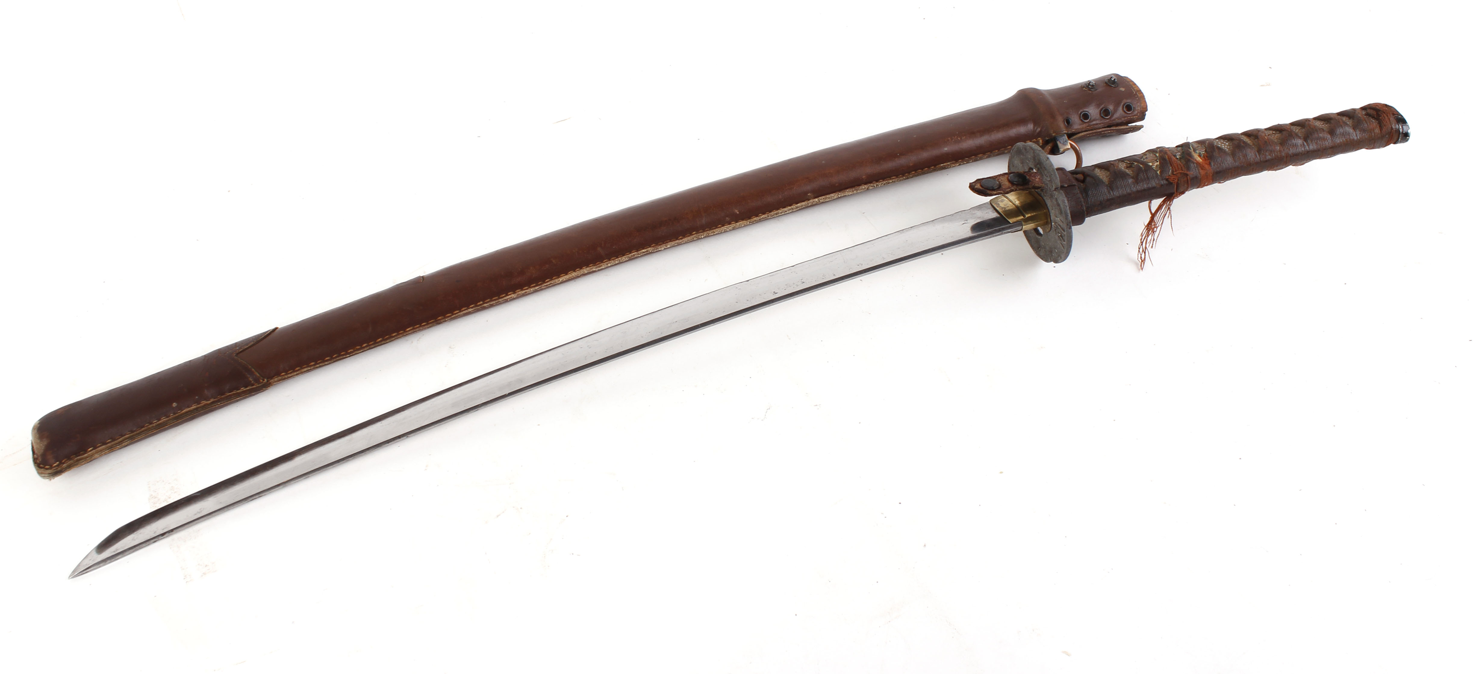 Japanese wakizashi sword, 22 ins blade, early tsuba, unsigned tang,